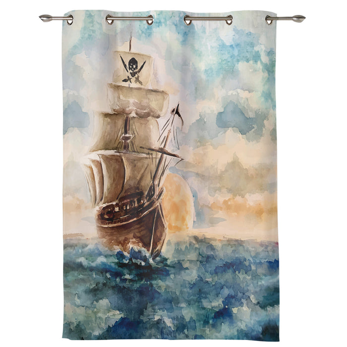 Oil Painting Pirate Ship Blackout Window Curtains - LeobonZone