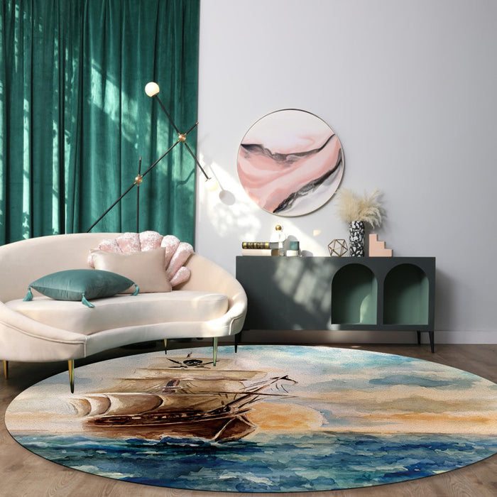 Oil Painting Pirate Ship Circular Felt Rugs - LeobonZone