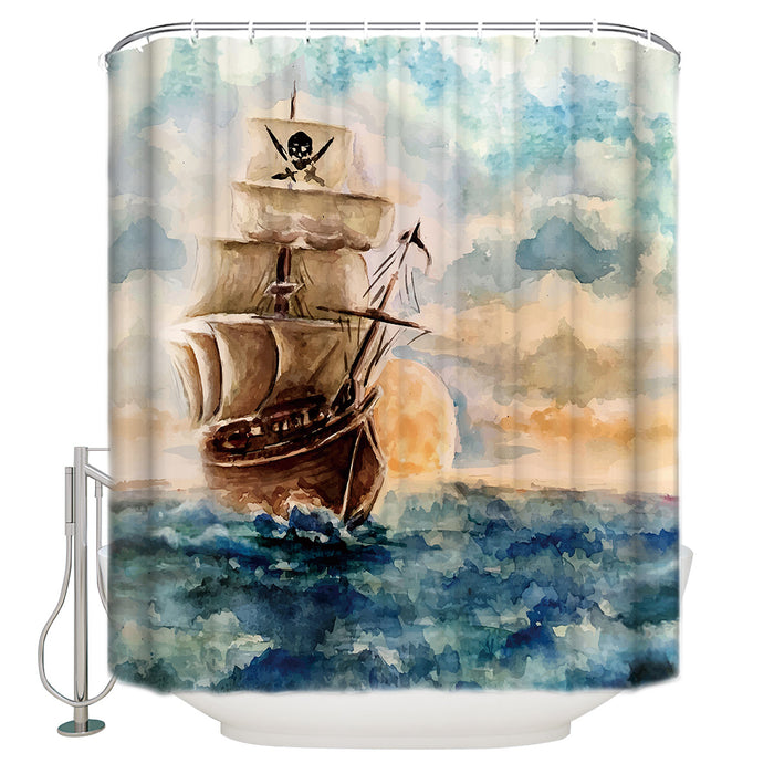 Oil Painting Pirate Ship Waterproof Durable Shower Curtain - LeobonZone
