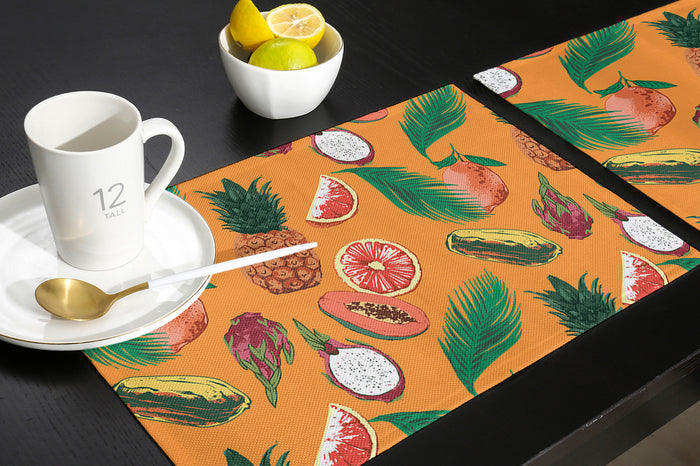 Orange Tropical fruits in summer Personalized Table Placemats - LeobonZone