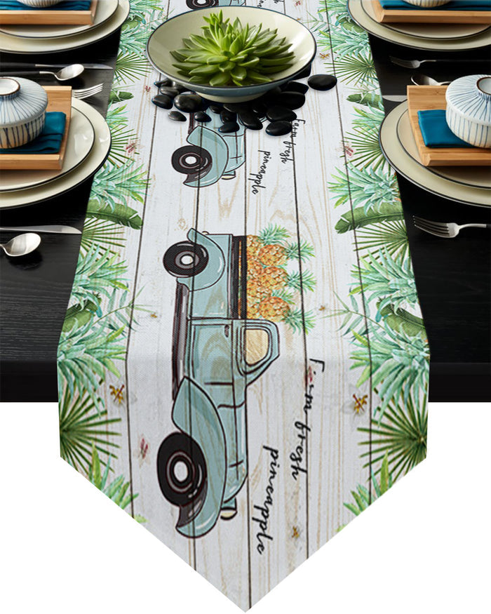 Pastoral tropical plants Pineapple fruit Sharp Angle Table Runner Place Mats - LeobonZone