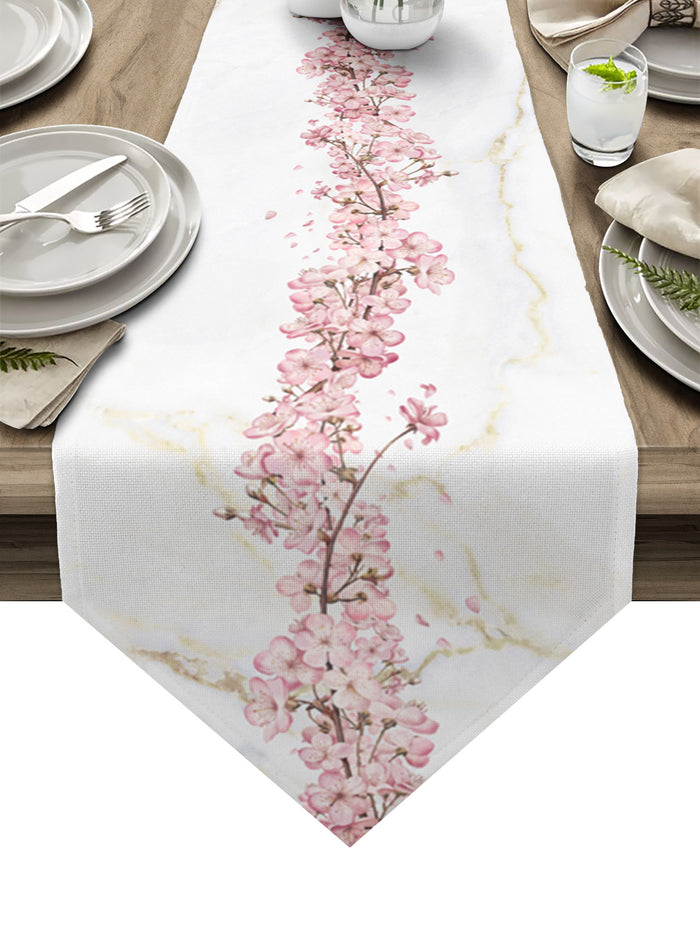 Pink Cherry marble texture Table Runner Place Mats Sharp Angle - LeobonZone