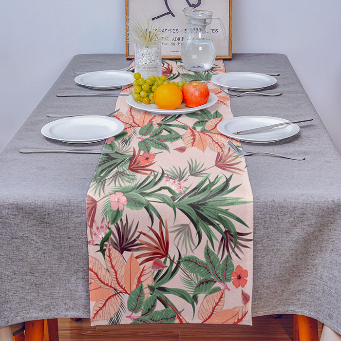 Pink Flowers Right Angle Side Rectangle Tablecloth - LeobonZone