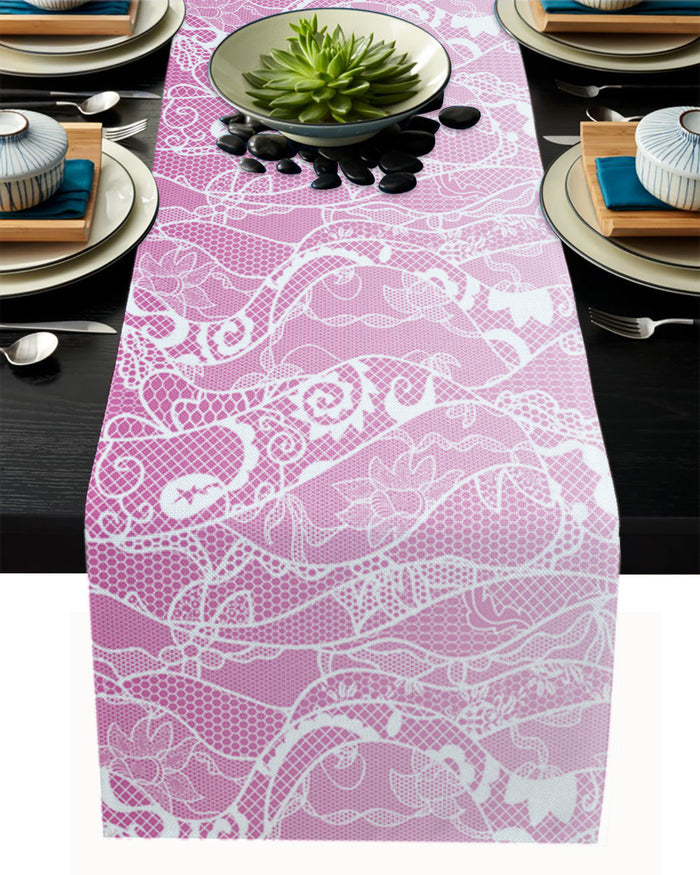 Pink Gradual Lace Right Angle Side Rectangle Tablecloth - LeobonZone