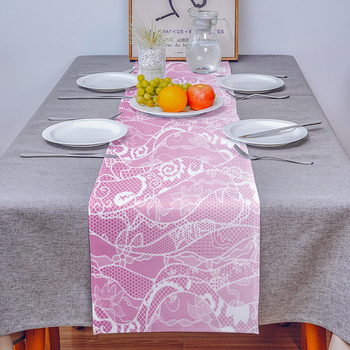 Pink Gradual Lace Right Angle Side Rectangle Tablecloth - LeobonZone
