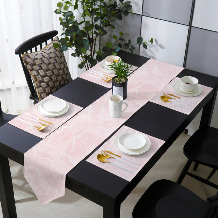 Pink Marble Granite Texture Table Flag And Table Mat Suit Sharp angle - LeobonZone