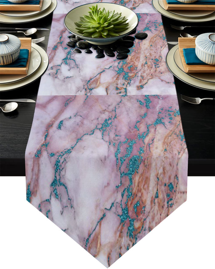 Pink Marble light color pattern stone Table Runner Place Mats Sharp Angle - LeobonZone
