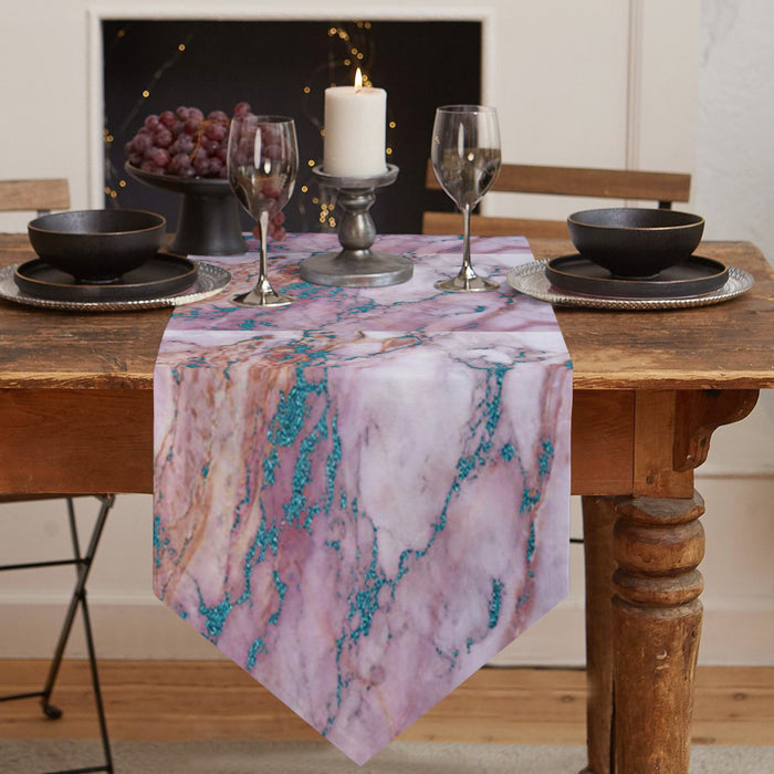 Pink Marble light color pattern stone Table Runner Place Mats Sharp Angle - LeobonZone