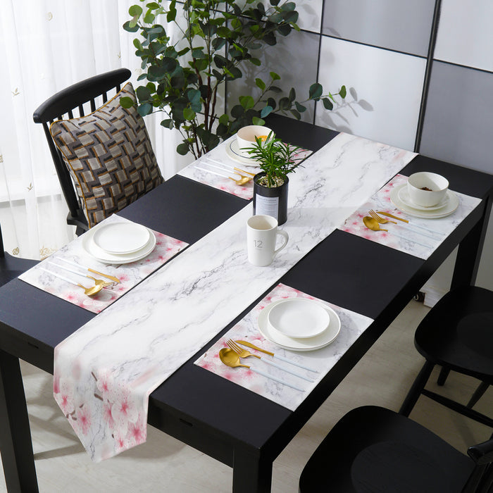 Pink Marble peach blossom Table Flag And Table Mat Suit Sharp angle - LeobonZone