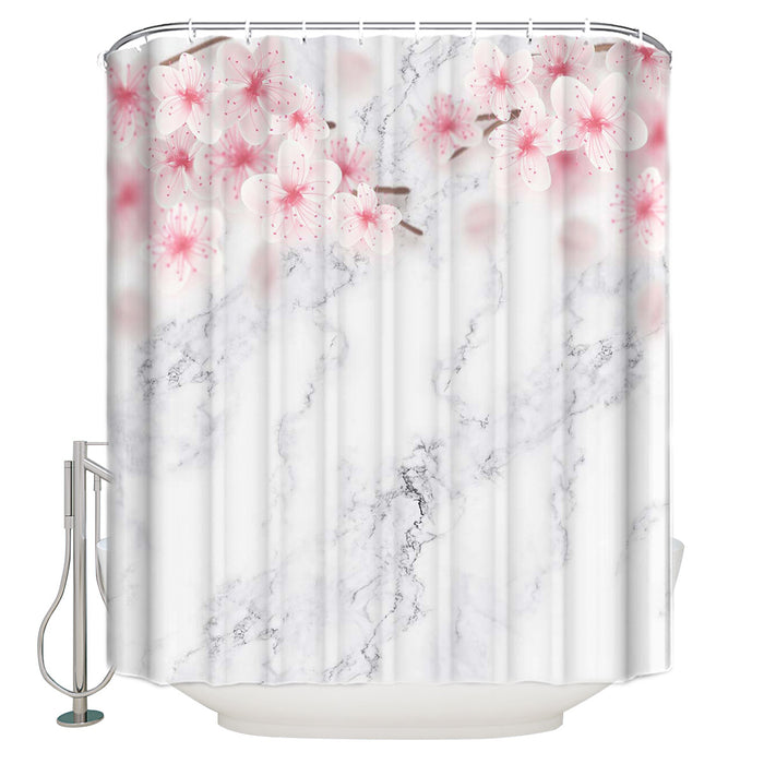 Pink Marble peach blossom Waterproof Durable Shower Curtain - LeobonZone