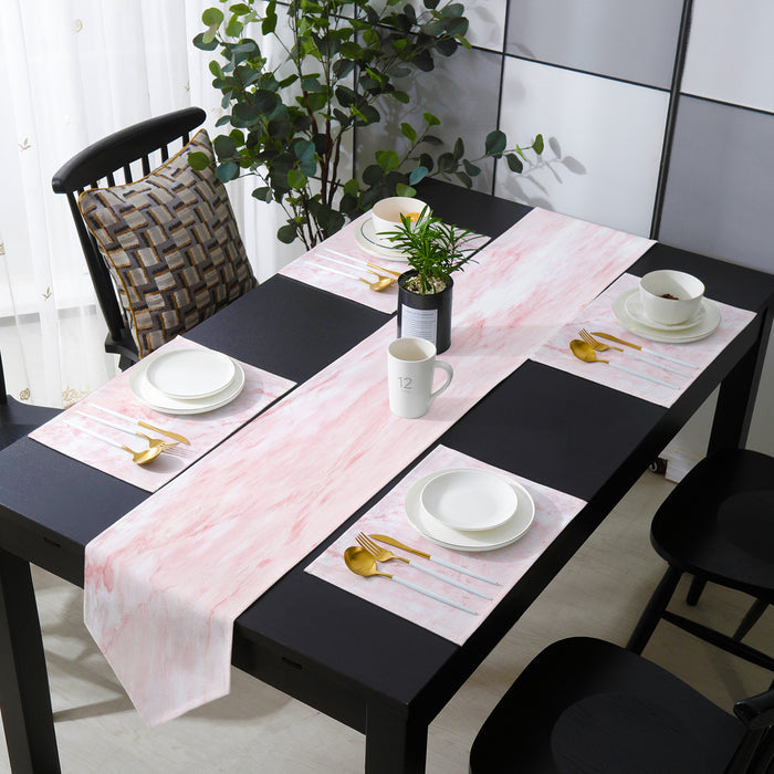 Pink Marble Texture Table Flag And Table Mat Suit Sharp angle - LeobonZone
