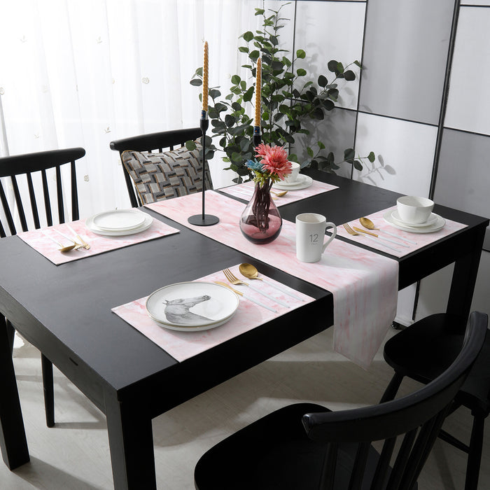 Pink Marble Texture Table Flag And Table Mat Suit Sharp angle - LeobonZone