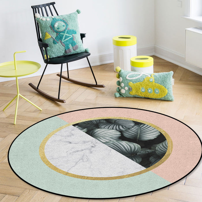 Pink Marbling texture of tropical plants Circular Felt Rugs - LeobonZone