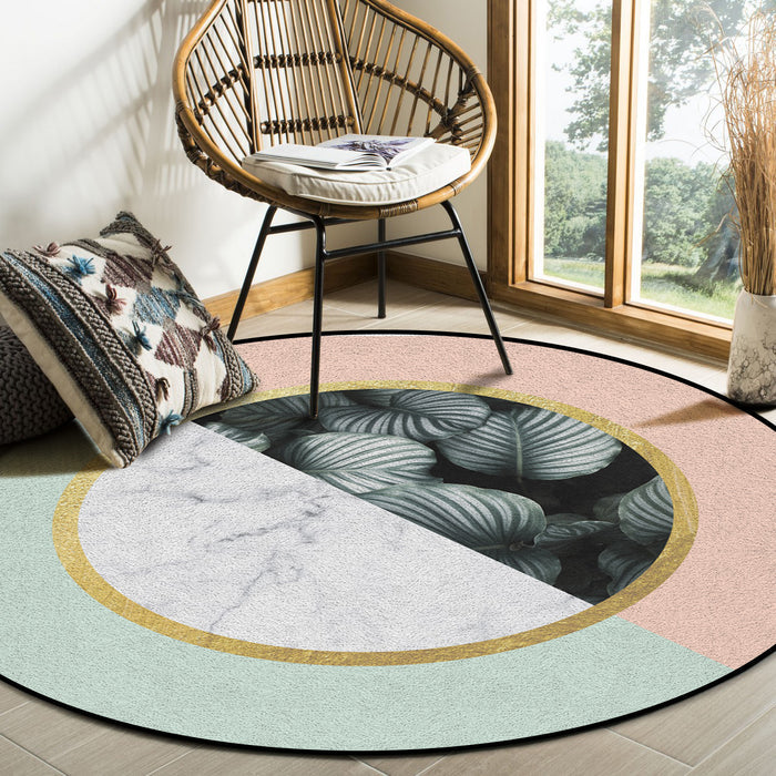 Pink Marbling texture of tropical plants Circular Felt Rugs - LeobonZone