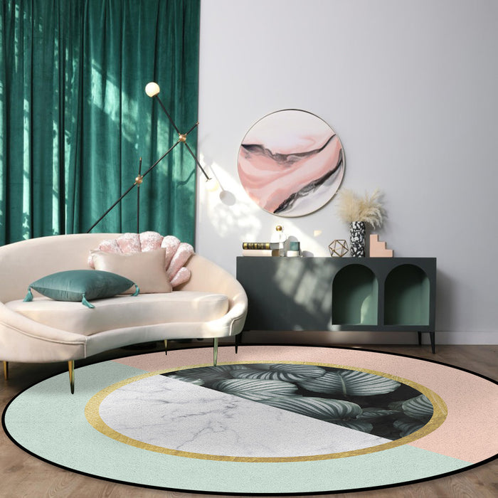 Pink Marbling texture of tropical plants Circular Felt Rugs - LeobonZone