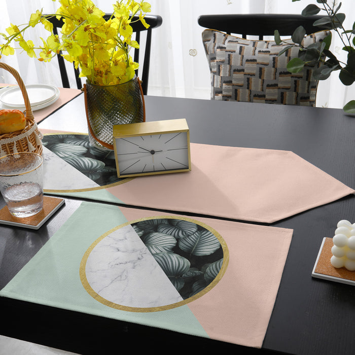 Pink Marbling texture of tropical plants Table Flag And Table Mat Suit Sharp angle - LeobonZone