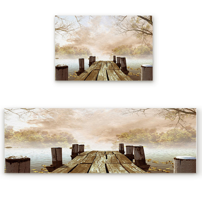 Quiet Wooden Bridge Branches Right Angle Felt Doormat Two piece set - LeobonZone