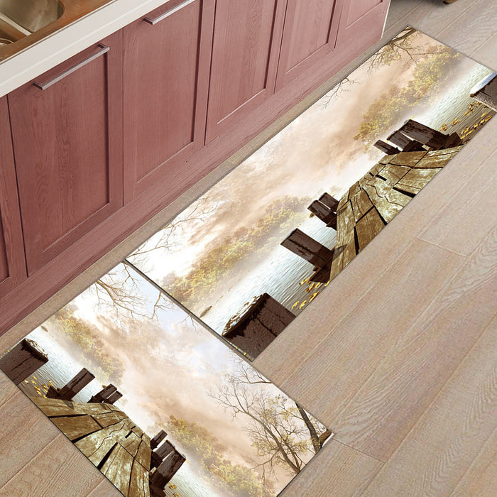 Quiet Wooden Bridge Branches Right Angle Felt Doormat Two piece set - LeobonZone