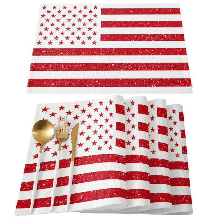 Red and white independence day retro American flag Personalized Table Placemats - LeobonZone