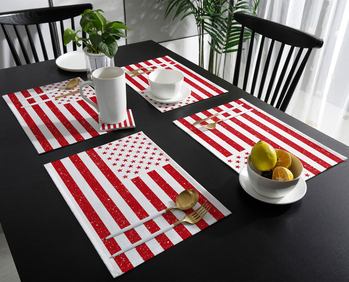 Red and white independence day retro American flag Personalized Table Placemats - LeobonZone