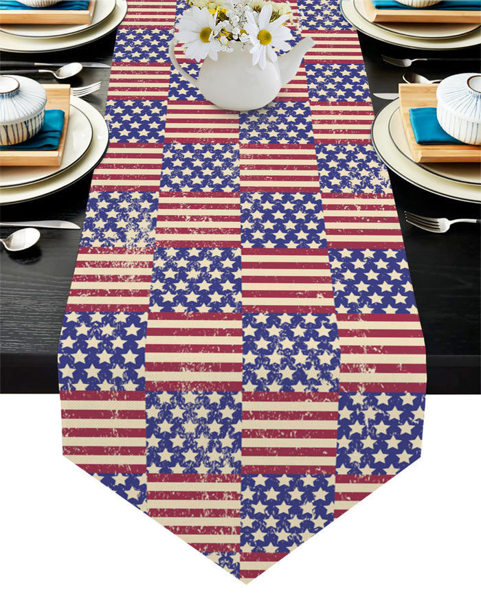 Red Independence day retro flag element Sharp Angle Table Runner Place Mats - LeobonZone