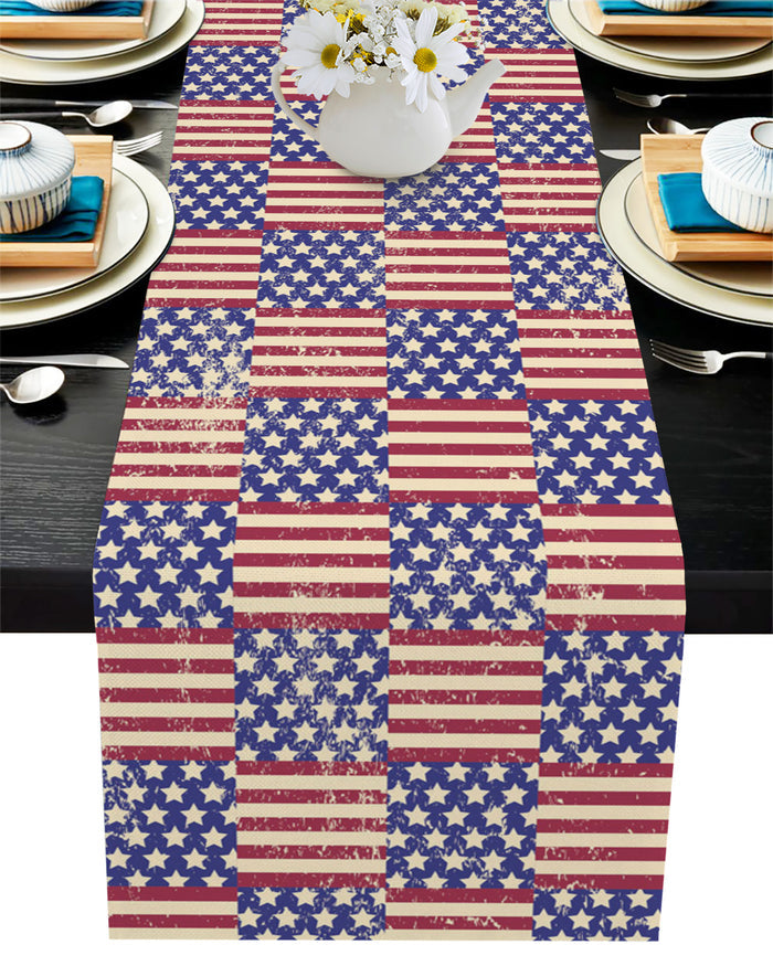 Red Independence day retro flag element Table Runner Place Mats - LeobonZone