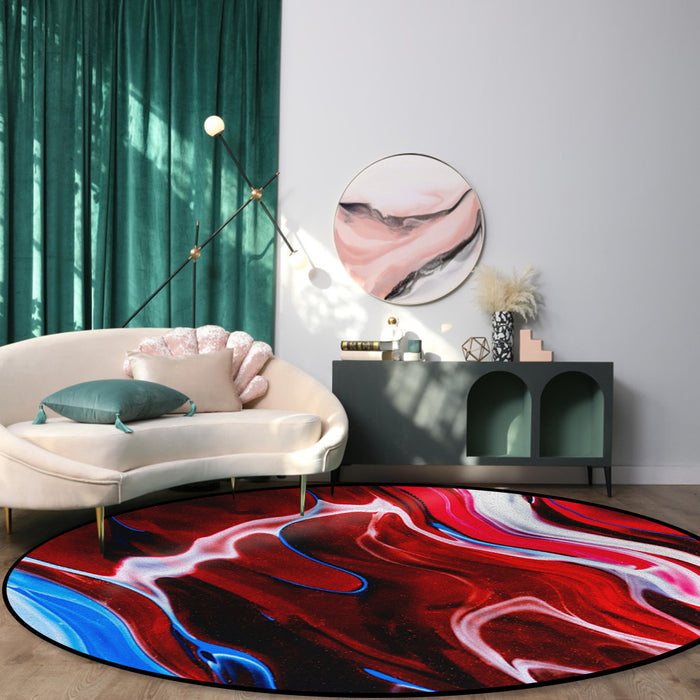 Red Oil painting marble texture Circular Felt Rugs - LeobonZone