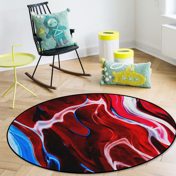 Red Oil painting marble texture Circular Felt Rugs - LeobonZone
