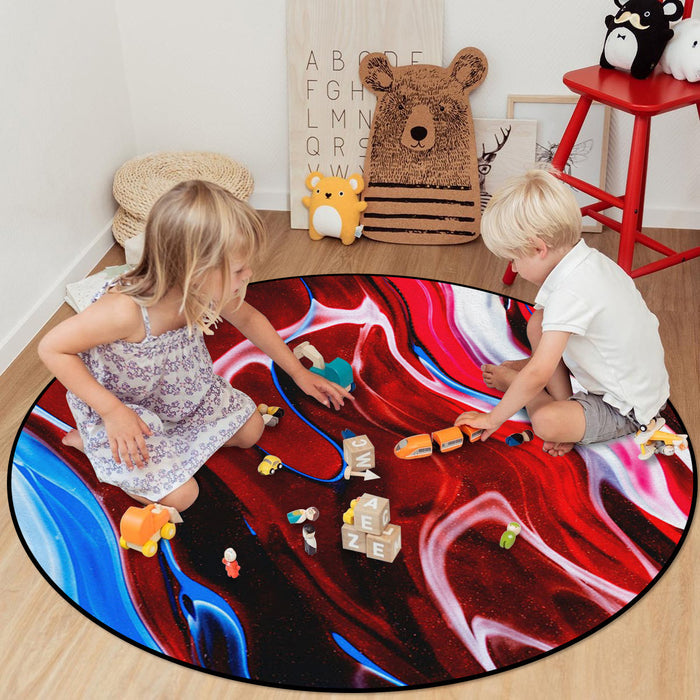 Red Oil painting marble texture Circular Felt Rugs - LeobonZone