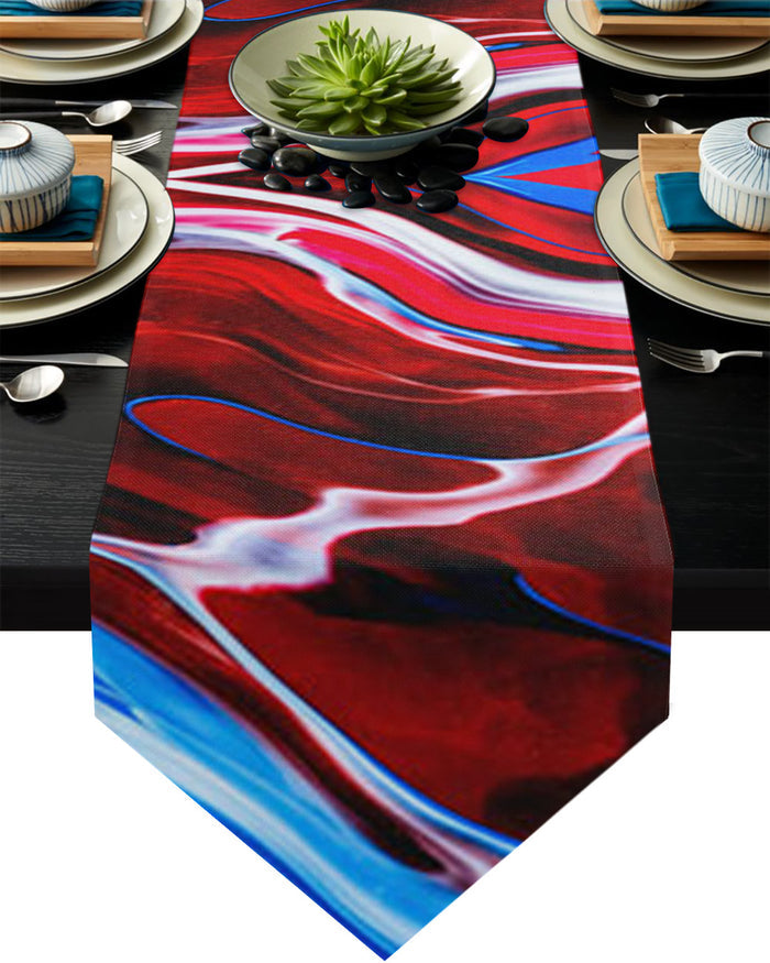Red Oil painting marble texture Table Runner Place Mats Sharp Angle - LeobonZone