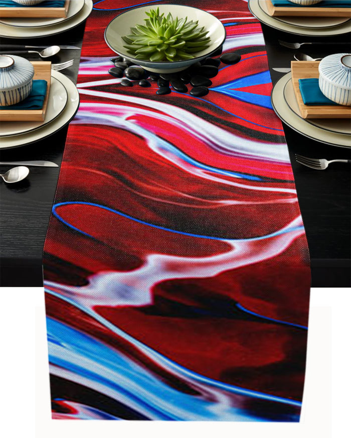Red Oil painting marble texture Table Runner Place Mats - LeobonZone
