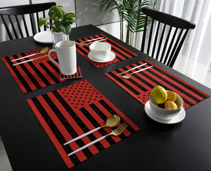 Red Retro American flag Independence Day Personalized Table Placemats - LeobonZone