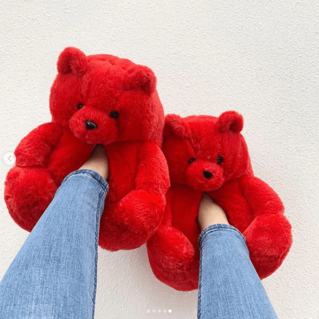 Red Teddy Bear Plush Slippers - Goodlifebean