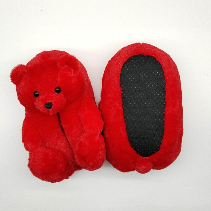 Red Teddy Bear Plush Slippers - Goodlifebean
