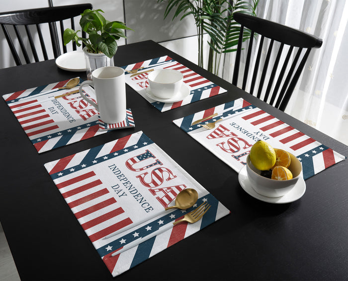 Red USA flag Independence Day Personalized Table Placemats - LeobonZone