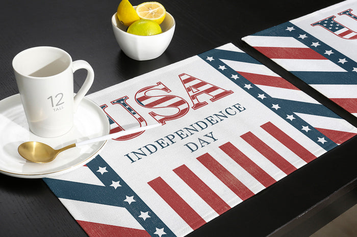Red USA flag Independence Day Personalized Table Placemats - LeobonZone