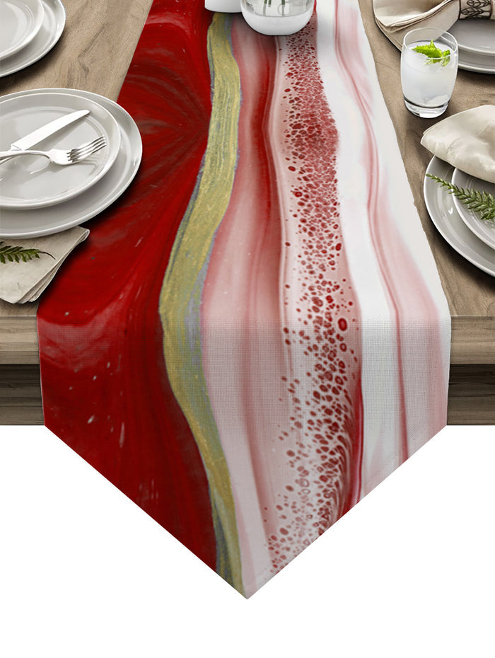 Red Watercolor Gradient Marble Texture Table Runner Place Mats Sharp Angle - LeobonZone