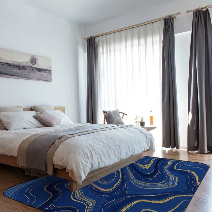 Round marbling Abstract blue background Sponge Rillet Rubber Rugs - LeobonZone