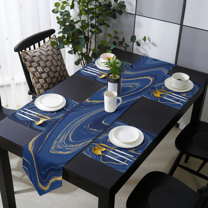 Round marbling Abstract blue background Table Flag And Table Mat Suit Sharp angle - LeobonZone
