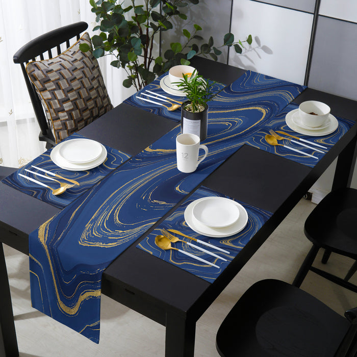 Round marbling Abstract blue background Table Flag And Table Mat Suit - LeobonZone