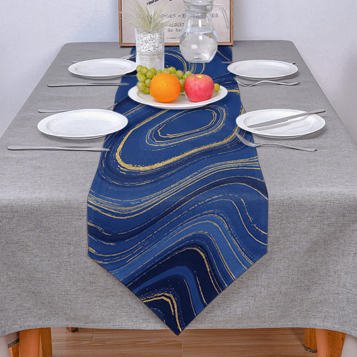 Round marbling Abstract blue background Table Runner Place Mats Sharp Angle - LeobonZone