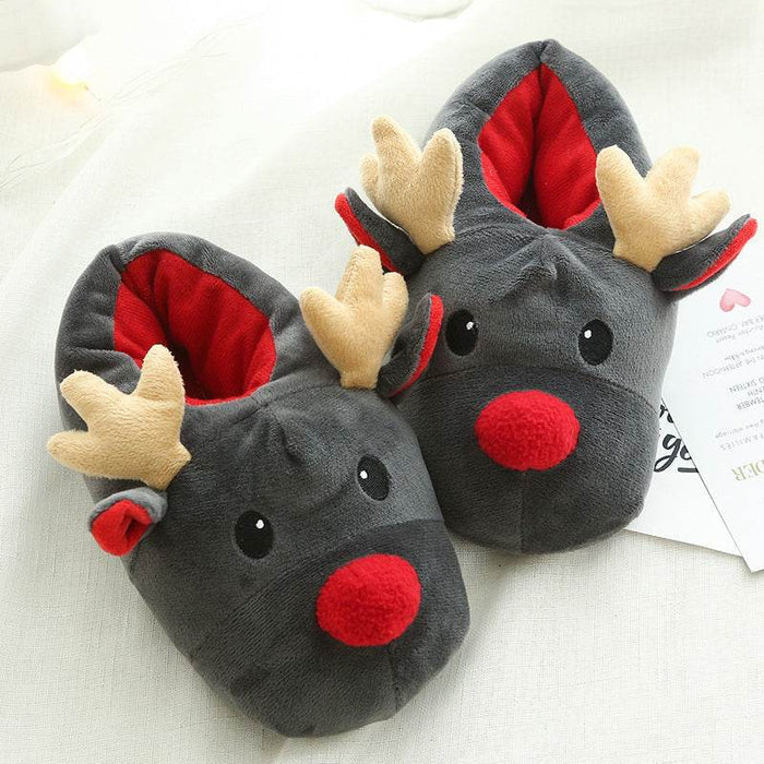 Rudolph with Red Nose Warm Fluffy Slippers - Goodlifebean Shoes