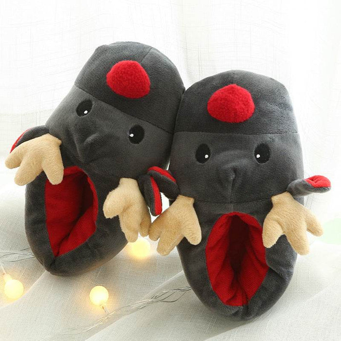 Rudolph with Red Nose Warm Fluffy Slippers - Goodlifebean Shoes