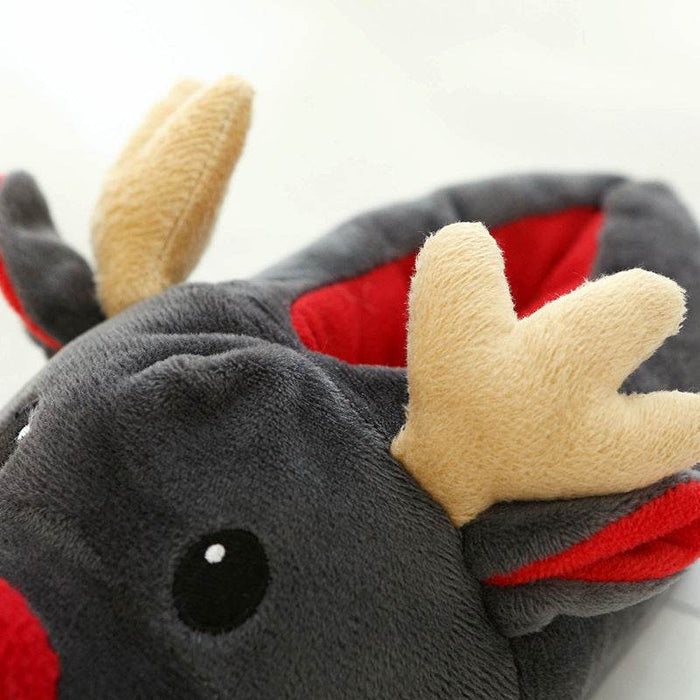 Rudolph with Red Nose Warm Fluffy Slippers - Goodlifebean Shoes