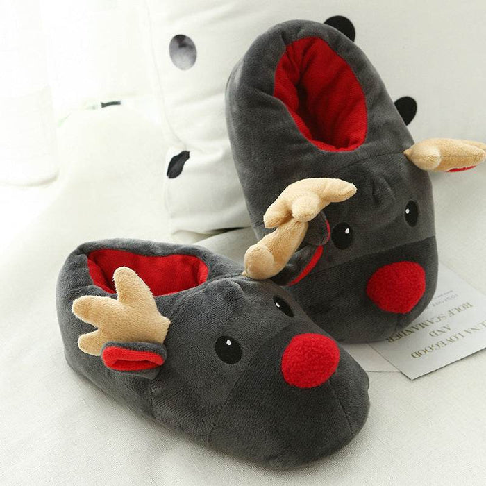 Rudolph with Red Nose Warm Fluffy Slippers - Goodlifebean Shoes