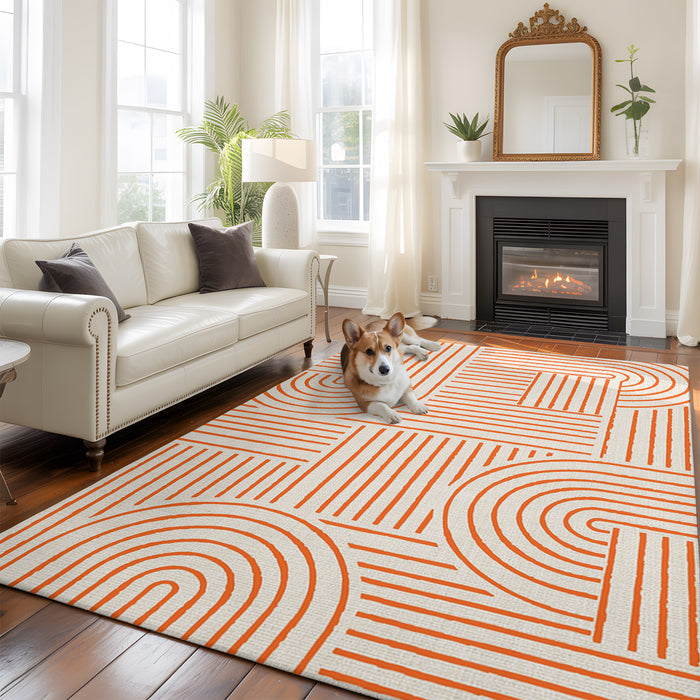 Rullikatlyi 6' x 9' Area Rugs for Living Room Orange Abstract Curves Washable Rugs Soft Modern Geometric Lines Rug for Bedroom Non-Slip Large Carpet for Dining Room Office