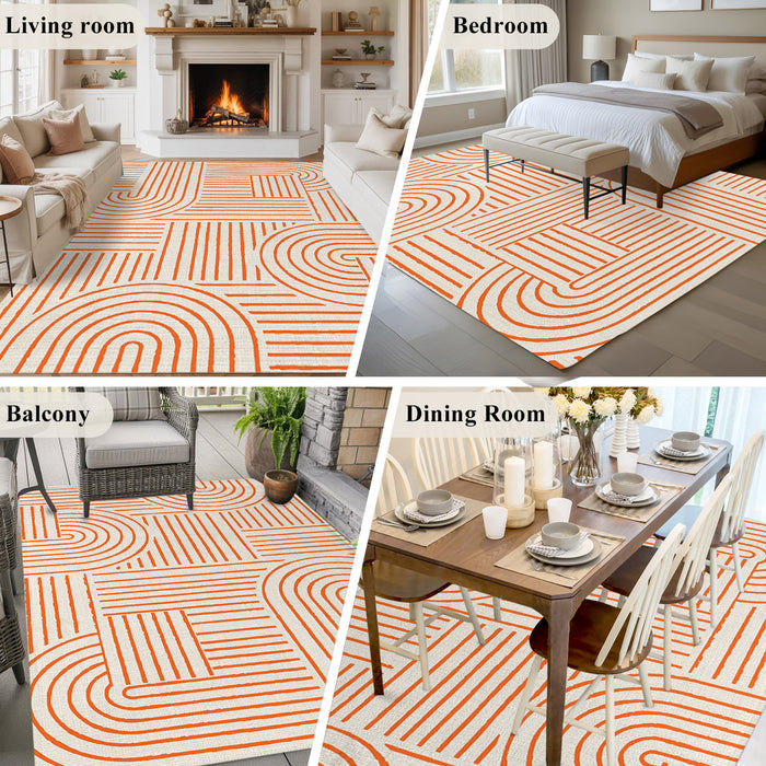 Rullikatlyi 6' x 9' Area Rugs for Living Room Orange Abstract Curves Washable Rugs Soft Modern Geometric Lines Rug for Bedroom Non-Slip Large Carpet for Dining Room Office