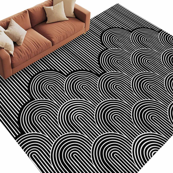 Rullikatlyi Area Rugs for Living Room Black White Abstract Curves Washable Soft Modern Geometric Lines Rug Bedroom Non-Slip Large Carpet Dining Office