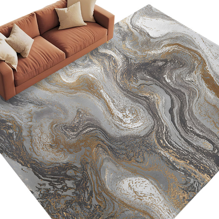 Rullikatlyi Area Rugs for Living Room Gilded Marble Fluid Washable Soft Modern Agate Abstract Art Rug Bedroom Non-Slip Large Carpet Dining Office