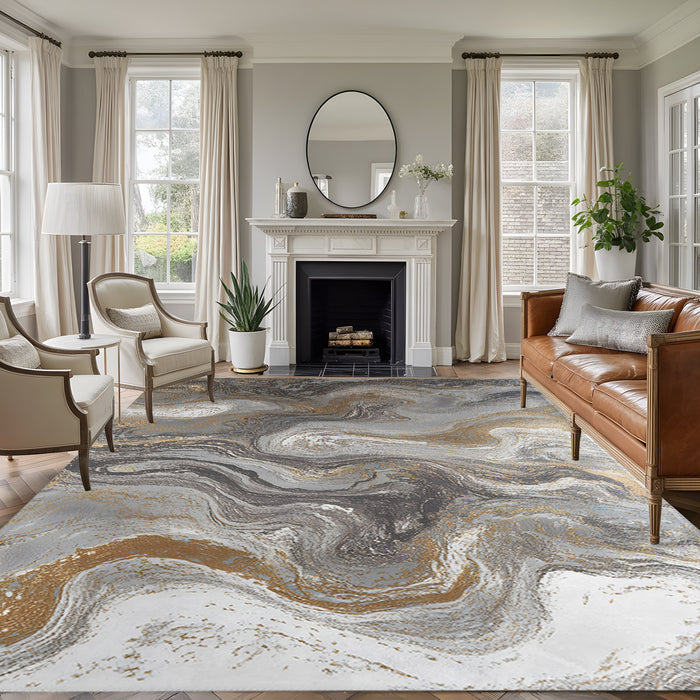 Rullikatlyi Area Rugs for Living Room Gilded Marble Fluid Washable Soft Modern Agate Abstract Art Rug Bedroom Non-Slip Large Carpet Dining Office